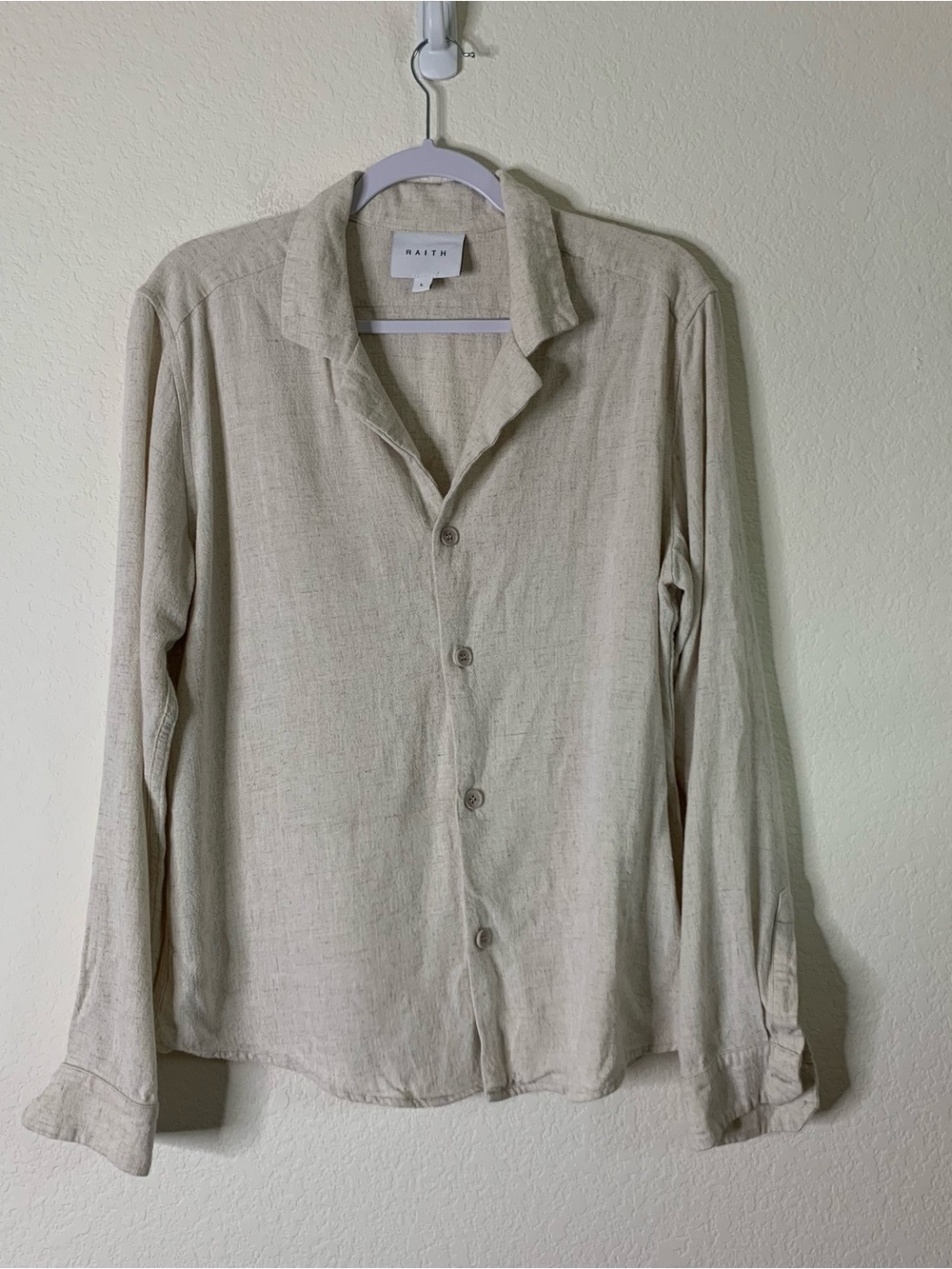 Raith Mens oatmeal cami flax/ rayon long sleeve button shirt L